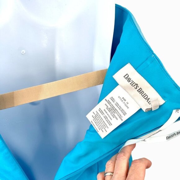 NWT DAVID'S BRIDAL MALIBU BLUE ORGANZA MERMAID PROM FORMAL BRIDESMAID DRESS GOWN - Picture 5 of 6